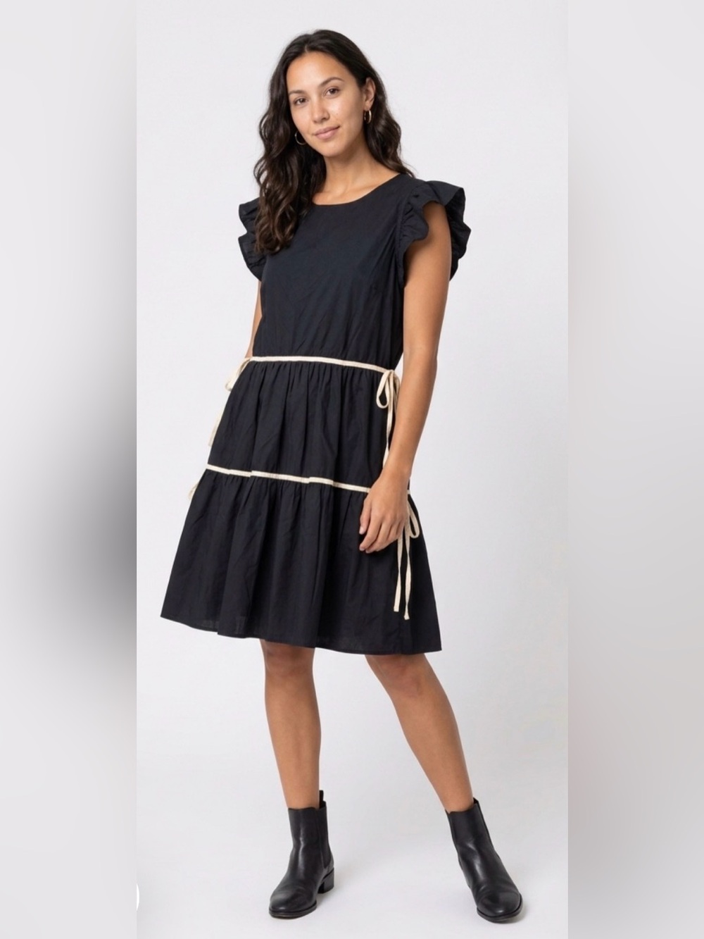 NWT ee:some Navy Blue Ruffle Sleeve Tiered Mini Dress - Size L